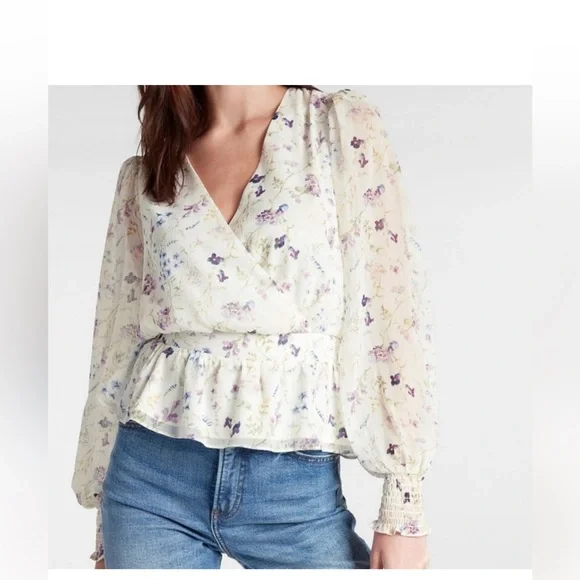 Express Floral V-neck Peplum Top women’s XL - Picture 12 of 12